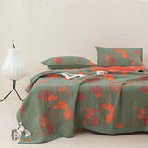 LoomVita Orange Ginkgo Leaf Cotton Reversible Quilt