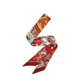 "Moonlit Deer" 16-Momme Mulberry Silk Skinny Scarf – Red
