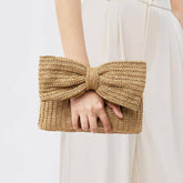 Vacation Style Woven Rattan Bow Clutch