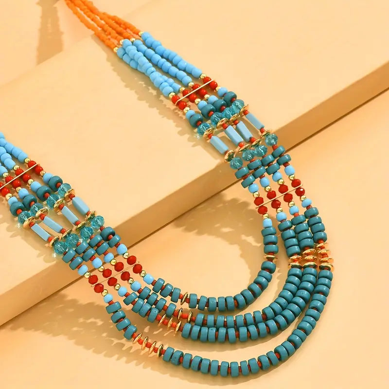 Boho Vintage Stacked Beaded Necklace