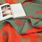 LoomVita Orange Ginkgo Leaf Cotton Reversible Quilt