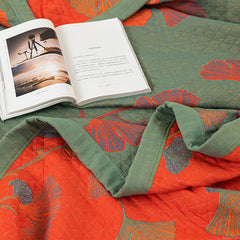 LoomVita Orange Ginkgo Leaf Cotton Reversible Quilt