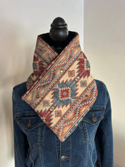 Western Cowboy Red and Blue Print Aztec Warm Neck Hood