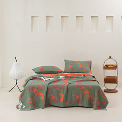 LoomVita Orange Ginkgo Leaf Cotton Reversible Quilt