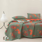 LoomVita Orange Ginkgo Leaf Cotton Reversible Quilt