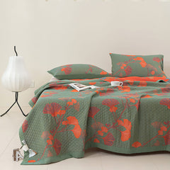 LoomVita Orange Ginkgo Leaf Cotton Reversible Quilt