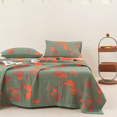 LoomVita Orange Ginkgo Leaf Cotton Reversible Quilt