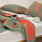 LoomVita Orange Ginkgo Leaf Cotton Reversible Quilt