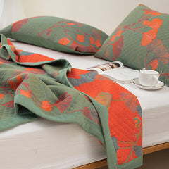 LoomVita Orange Ginkgo Leaf Cotton Reversible Quilt