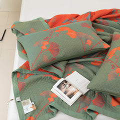 LoomVita Orange Ginkgo Leaf Cotton Reversible Quilt