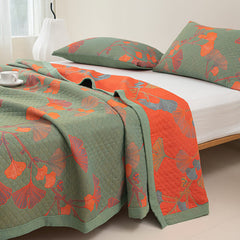 LoomVita Orange Ginkgo Leaf Cotton Reversible Quilt