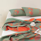 LoomVita Orange Ginkgo Leaf Cotton Reversible Quilt