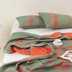 LoomVita Orange Ginkgo Leaf Cotton Reversible Quilt