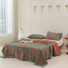 LoomVita Orange Ginkgo Leaf Cotton Reversible Quilt