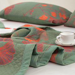 LoomVita Orange Ginkgo Leaf Cotton Reversible Quilt