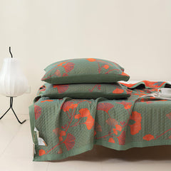 LoomVita Orange Ginkgo Leaf Cotton Reversible Quilt