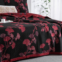 LoomVita Orange Ginkgo Leaf Cotton Reversible Quilt