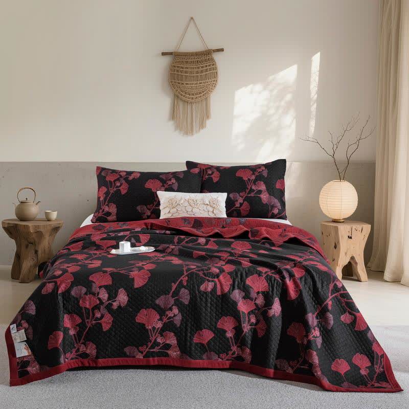 LoomVita Orange Ginkgo Leaf Cotton Reversible Quilt