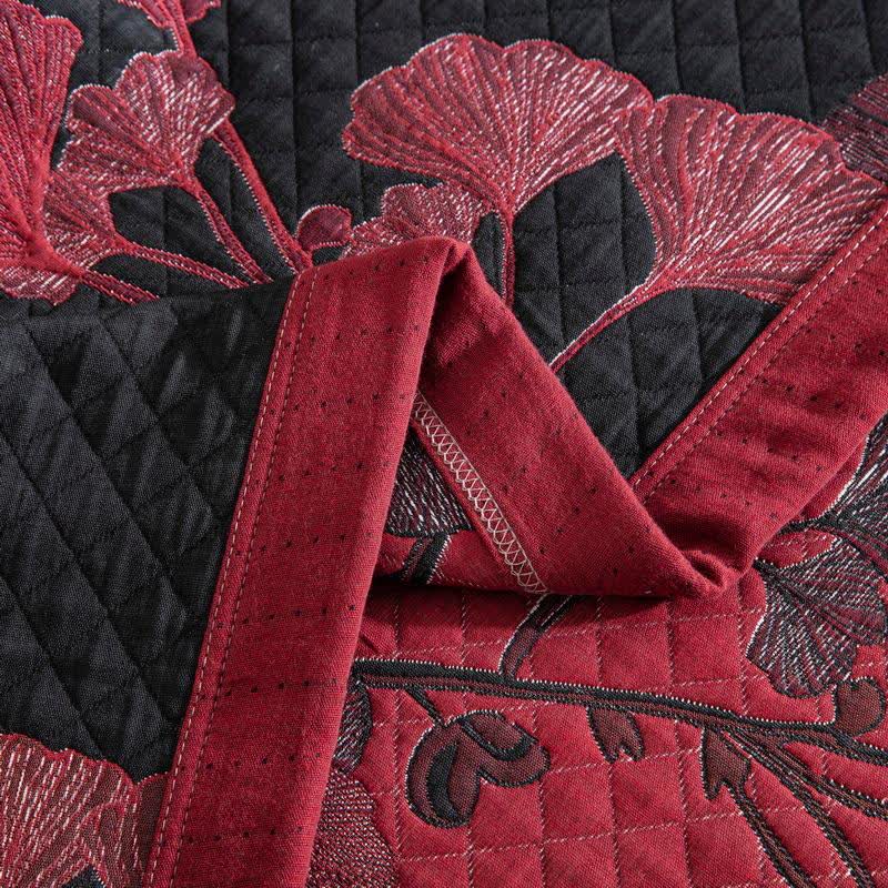 LoomVita Orange Ginkgo Leaf Cotton Reversible Quilt