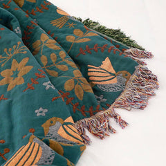 LoomVita Boho Breathable Flower Bird Reversible Blanket