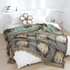 Bohemian Elephant Print Tassel Cotton Blanket