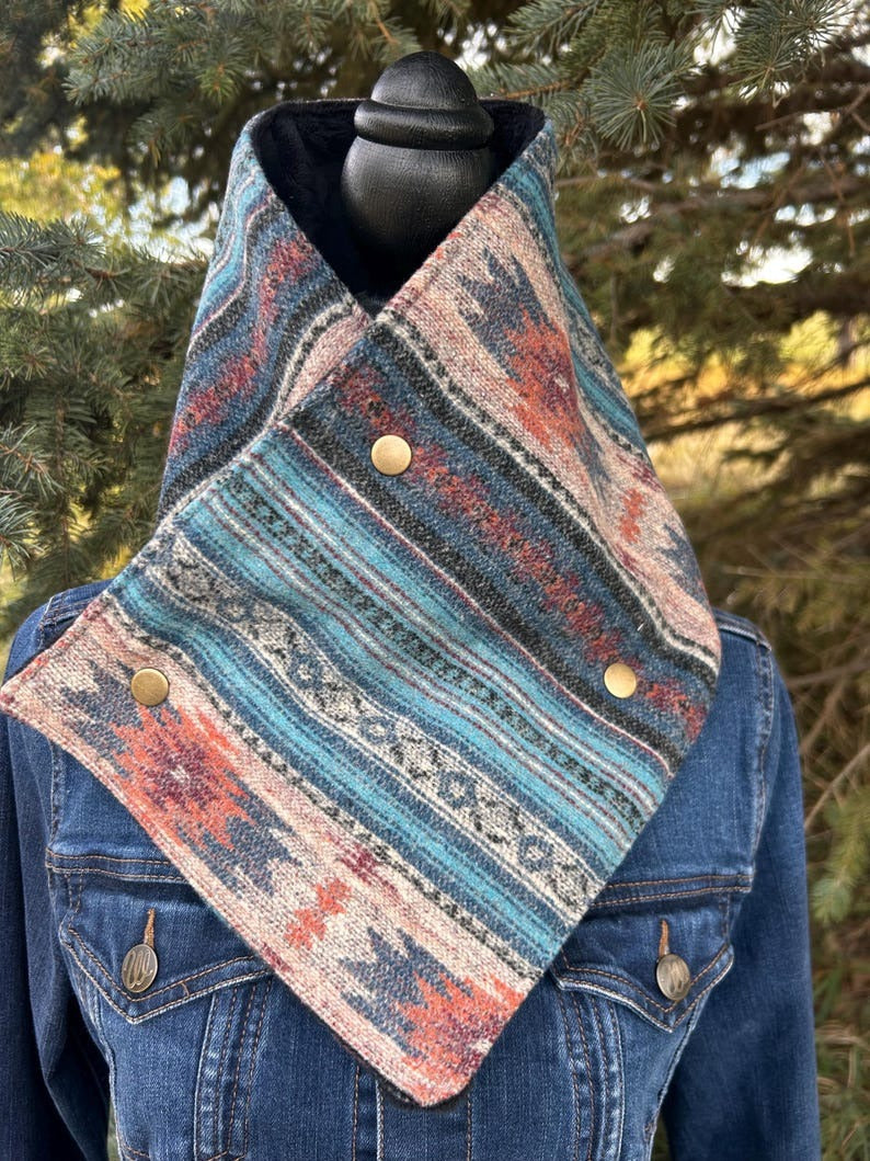 Western Cowboy Blue/Orange Aztec Warm Neck Hood