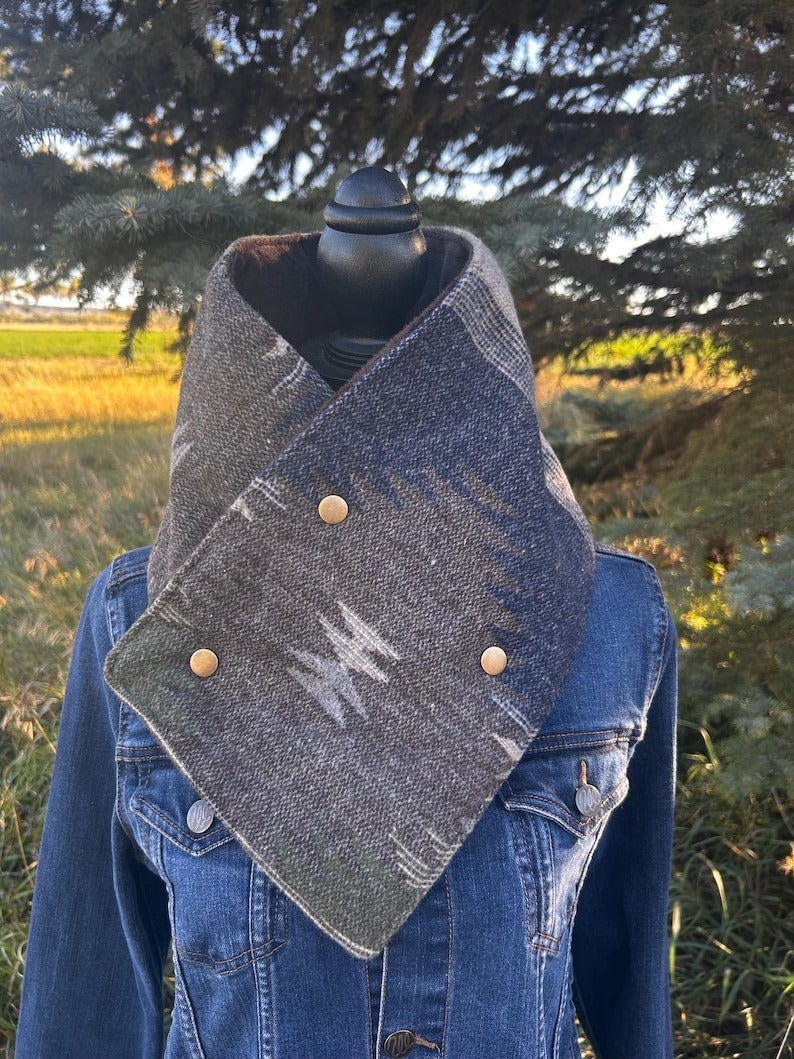 Western Cowboy Blue/Grey Warm Neck Hood