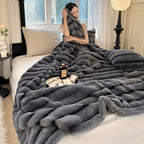 Ruched Faux Rabbit Fur Blanket