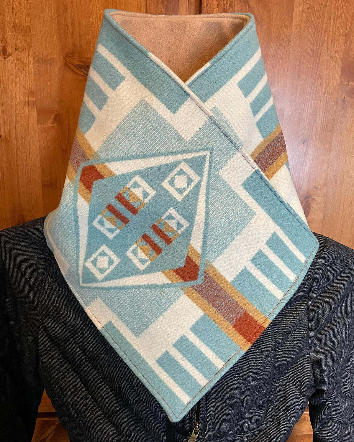 Western Cowboy Sky Blue Aztec Warm Neck Hood