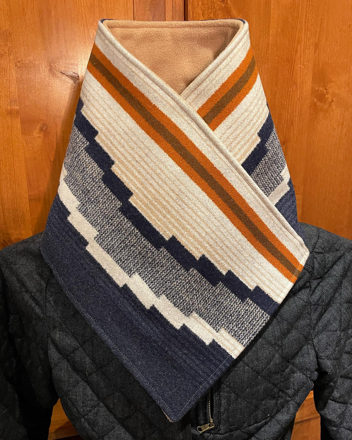 Western Cowboy Navy Aztec Warm Neck Hood