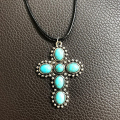 Boho Vintage Turquoise Cross Necklace