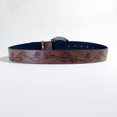 Boho Rose Pattern Turquoise Bead Brown Belt