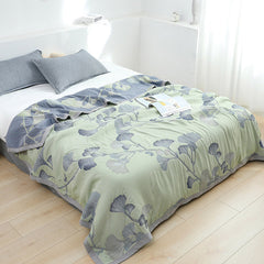 LoomVita Ginkgo Leaf Cotton Gauze Reversible Quilt
