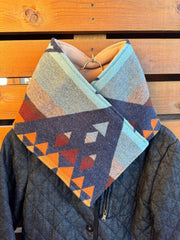 Western Blue Aztec Warm Neck Hood