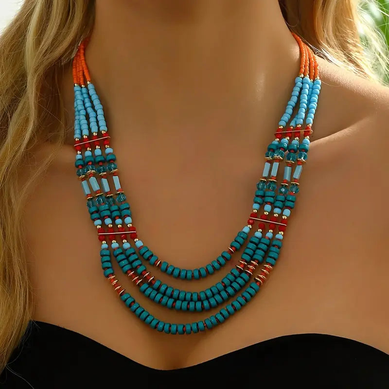 Boho Vintage Stacked Beaded Necklace