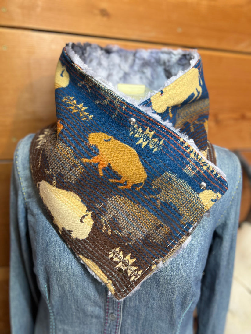 Western cowboy print Sherpa Warm Neck Hood