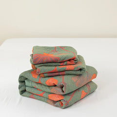 LoomVita Orange Ginkgo Leaf Cotton Reversible Quilt