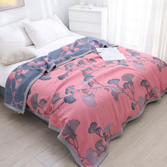 LoomVita Ginkgo Leaf Cotton Gauze Reversible Quilt