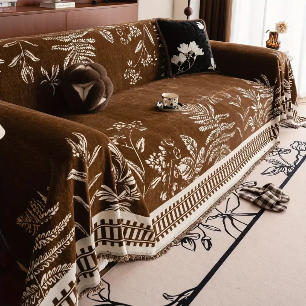 LoomVita Foliage Floral Chenille Sofa Cover