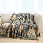 Bohemian Elephant Print Tassel Cotton Blanket