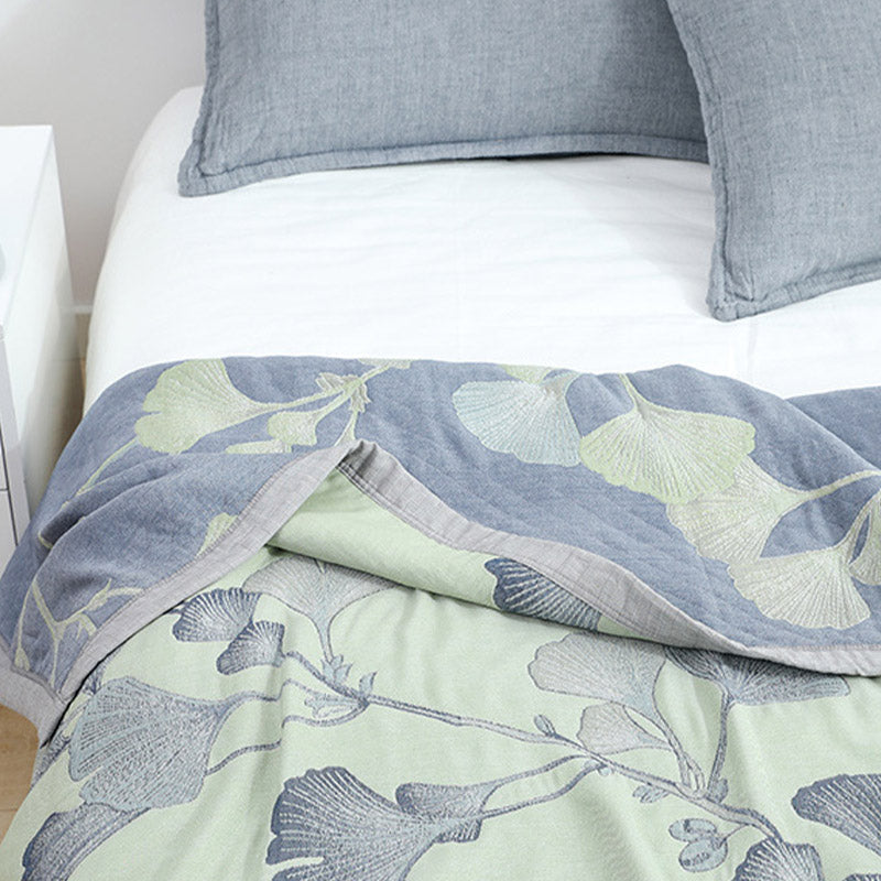 LoomVita Ginkgo Leaf Cotton Gauze Reversible Quilt