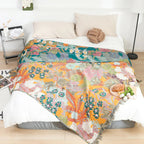 Bohemian Floral Patchwork Tassel Cotton Blanket