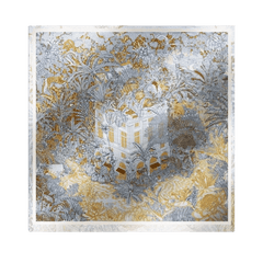 Mulberry Silk 14 Momme Square Scarf Vibrant Floral Gold 88x88 cm