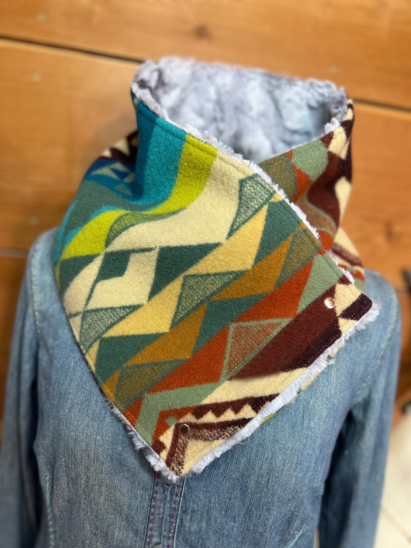 Western Green Aztec Sherpa Warm Neck Hood