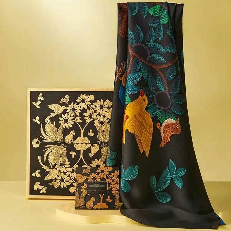 Floral and Avian Silk Square Scarf