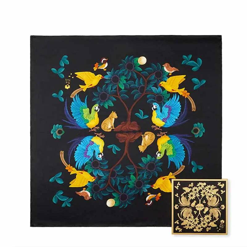 Floral and Avian Silk Square Scarf
