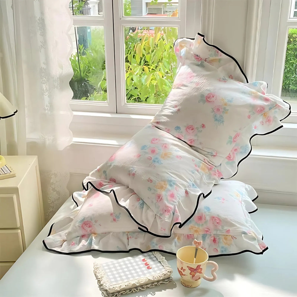 Gauze Floral Ruffled Lace Pillowcases
