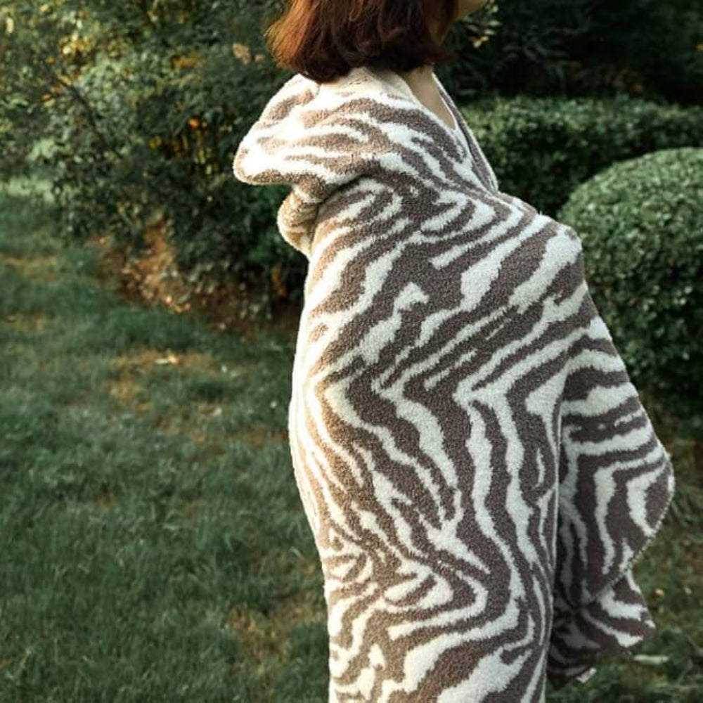 Knitted Zebra Pattern Throw Blanket