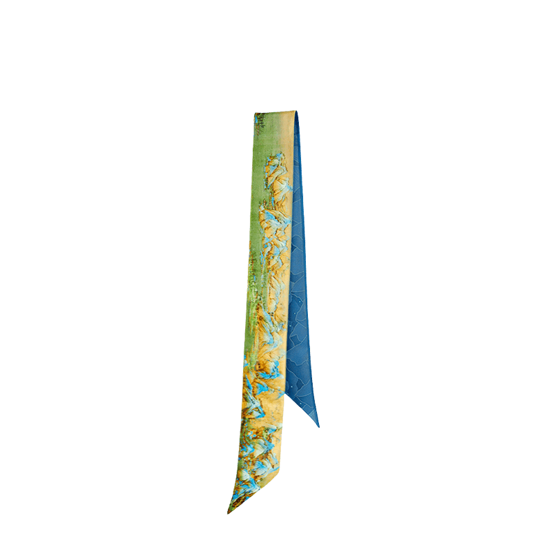 Chinese Painting Handcrafted 14-Momme Mulberry Silk Twilly– Cyan