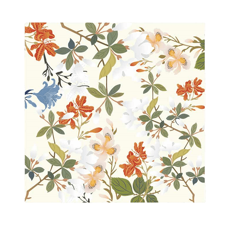 Floral Four Seasons Silk Square Scarf - Yellow